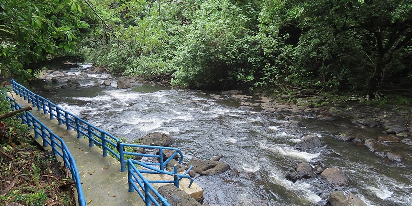 beautiful river flows from the bottom of Liduduhniap Falls in Pohnpei