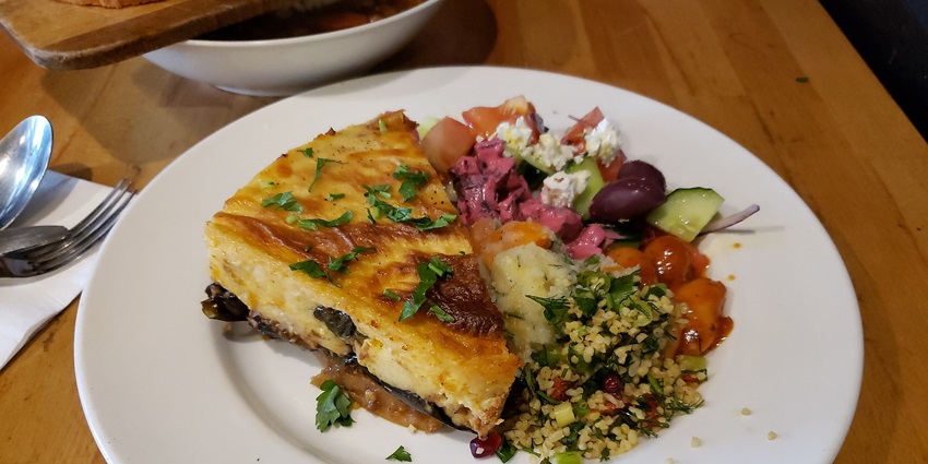 An image of Moussaka, a layered dish which feels warm, tasty, and filling.