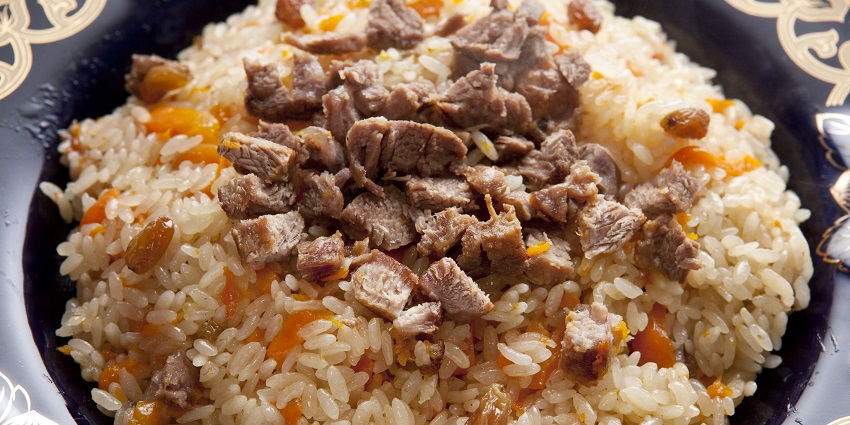 Pilav or rice is served fresh with minced meat, raisins, saffron, and other condiments.