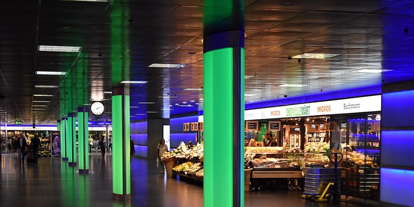 An image of the ShopVille-Zurich Hauptbahnhof, one of the shopping malls in Switzerland.
