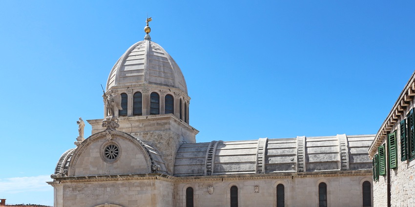 An image showing the Cathedral of St. James in Sibenik, highlighting its architectural details.