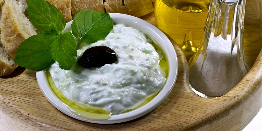 An image of Tzatziki, a yoghurt-based dip that's a part of the food in Greece culture.