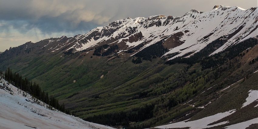 Panoramic image of the beautiful Ophir Pass in the scenic San Juan Mountain in Colorado
