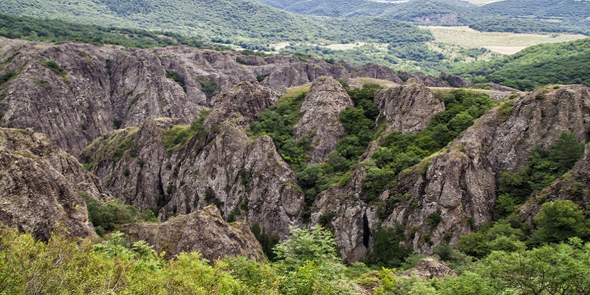 Scenic landscapes of the ancient Birtvisi Fortress, a medieval stronghold in the hills.
