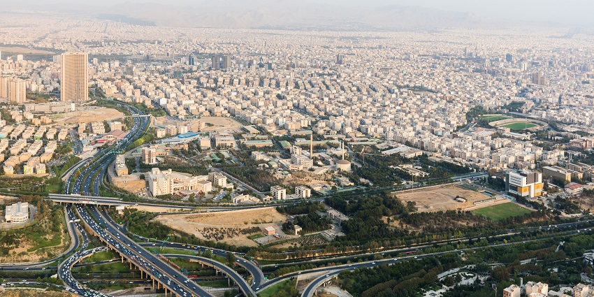 View of Tehran from Milad Tower showcasing the city's skyline and surrounding mountains.