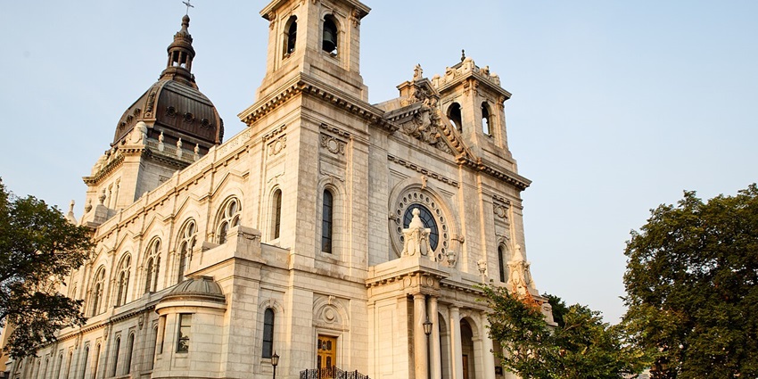 Intricate architectural details of the Basilica of St. Mary showcase its grand design.
