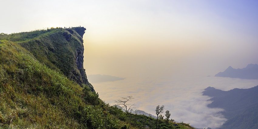 Phu Chi Fa sunrise viewpoint with a sea of clouds, mountain layers, is one of the things to do in Chiang Rai for hikers