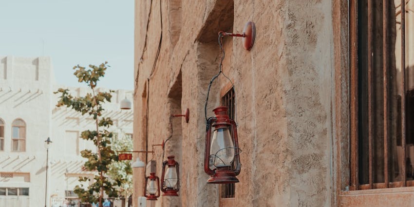 Traditional architecture of the middle east in the city if Dubai