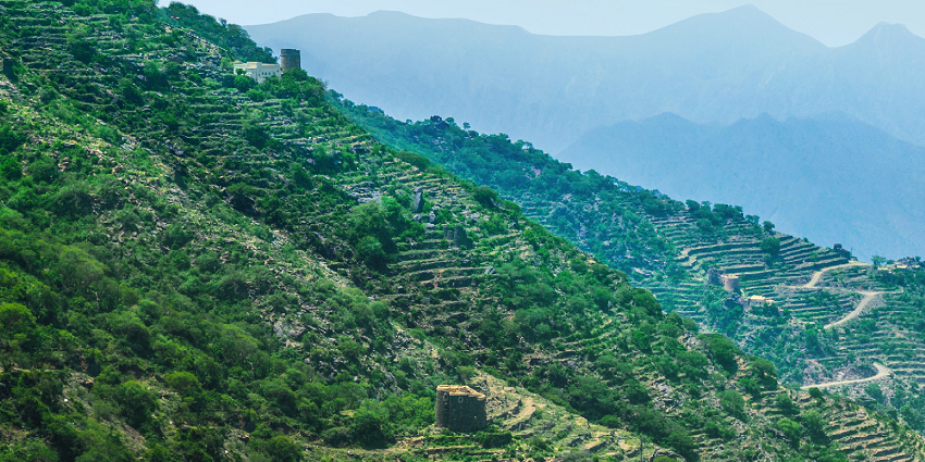 View of Jabal Soudah, the highest peak in the Soudah Mountains of Saudi Arabia.