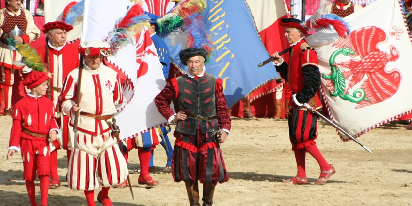 Footballers playing Calcio Storico in Florence, one of the top things to do in Florence in June.