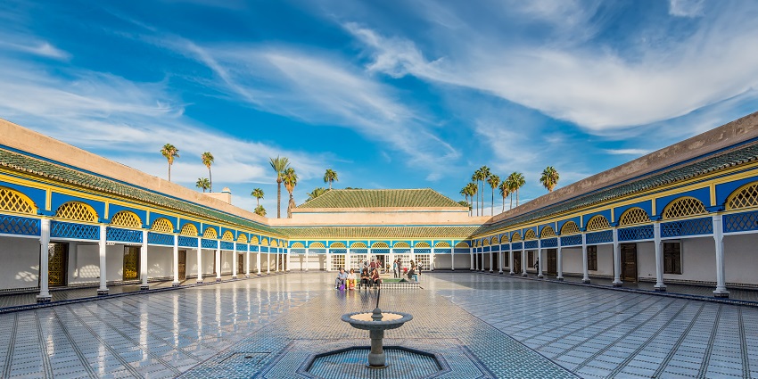 Visit the grand Bahia Palace, a stunning example of Moroccan architecture with ornate rooms and captivating gardens, among the best things to do in Marrakech.
