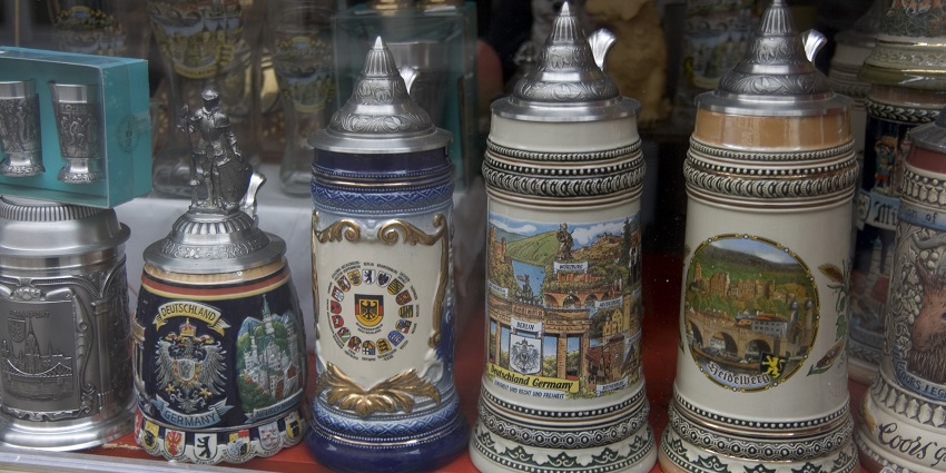An image of Beer Steins, one of the tourist attractions and popular things to buy in Germany.