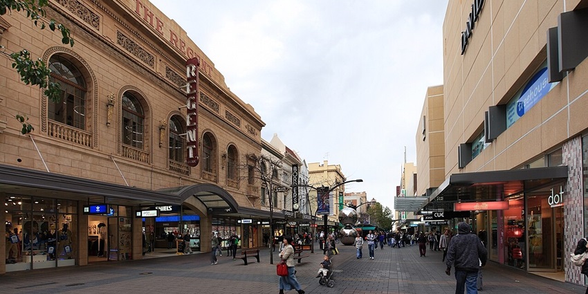 An image of shoppers walking along Rundle Mall, one of the best things to do in Adelaide in June