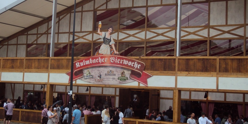 A grand entrance of the tent in the Bruges Beer Festival on a pleasant evening.