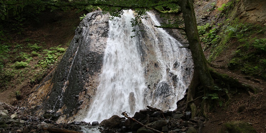 Cascade de Rossignolet flows and creates a narrow stream passing through stones