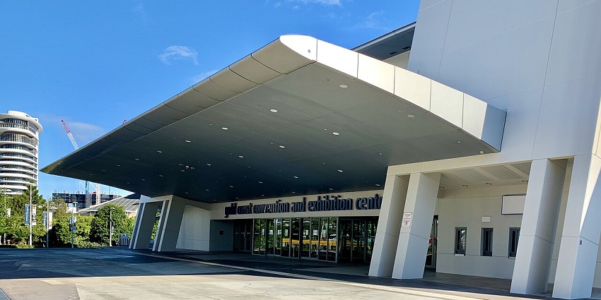 Modern architecture exterior view of the Gold Coast Convention and Exhibition Centre