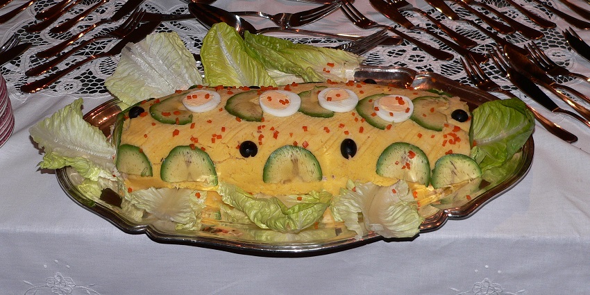 An image of Causa, mashed yellow potatoes with fillings, among Peru's top foods.