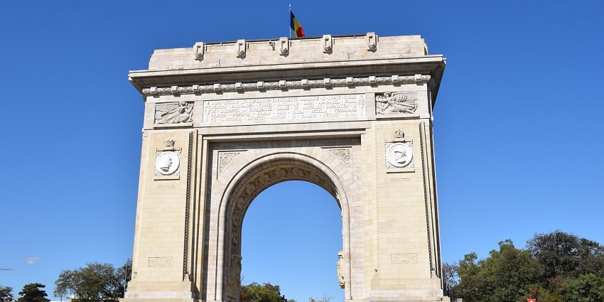 Climb the Triumphal Arch in Bucharest, an iconic monument symbolising Romania’s independence.
