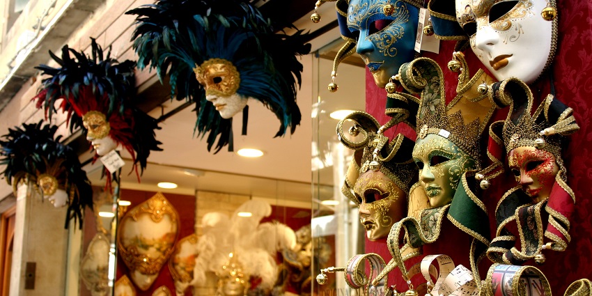 View of masks at a Bhutanese market, offering unique souvenirs and things to buy in Bhutan.