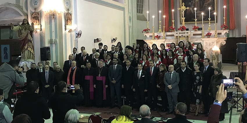 Group after the Coptic Christmas concert in the cathedral, part of the festivals in Egypt.
