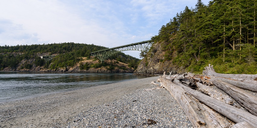 Deception Pass State Park with dramatic cliffs, old-growth forests, and iconic bridge views.