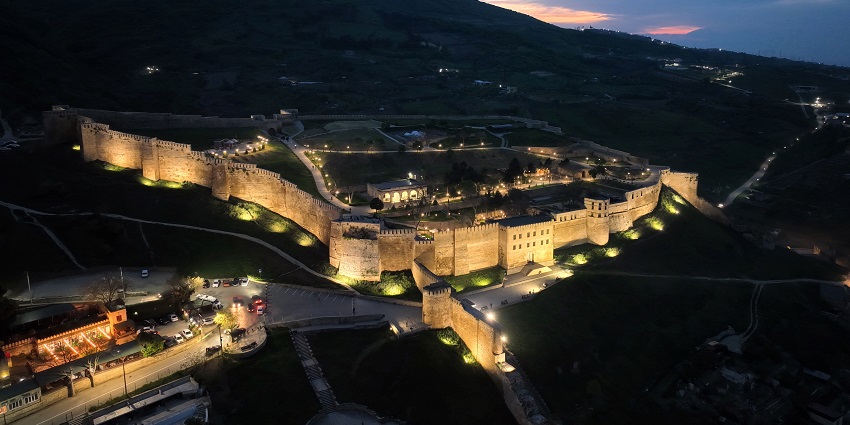 Derbent Fortress beside the Largest Salt Water Lake in the World, featuring ancient walls
