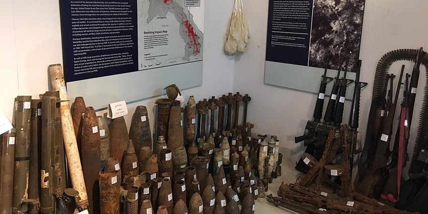 Educational exhibits on Laos’s war history and the impact of unexploded ordnance.