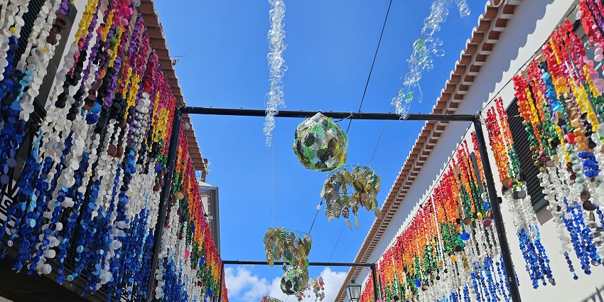 Decorated street during Dita E Verës, a lively celebration among festivals in Albania.
