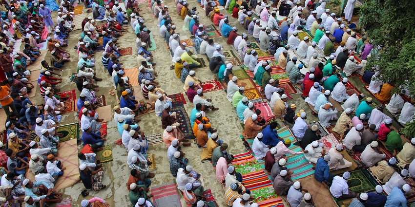 A large Eid prayer congregation gathered outdoors at one of the festivals in Bangladesh.