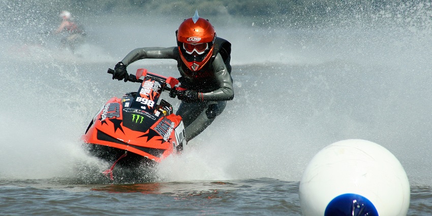 Jet ski race during a Championship on the Elbe River at Krautsand, showcasing high-speed