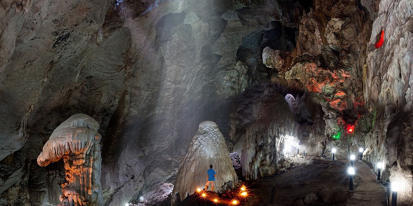 A dreamy view of the Erawan Caves in Nong Bua Lamphu showcases limestone beauty.