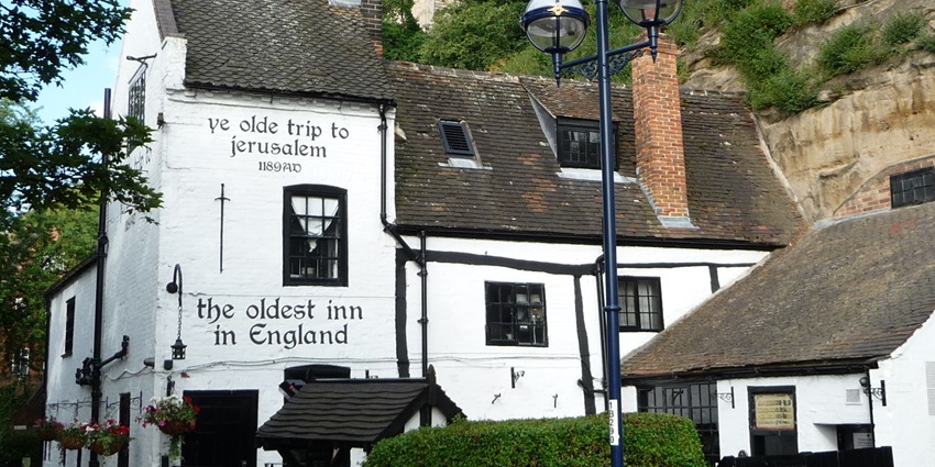 England’s oldest pub, built into the cliffs below Nottingham Castle with a storied past.