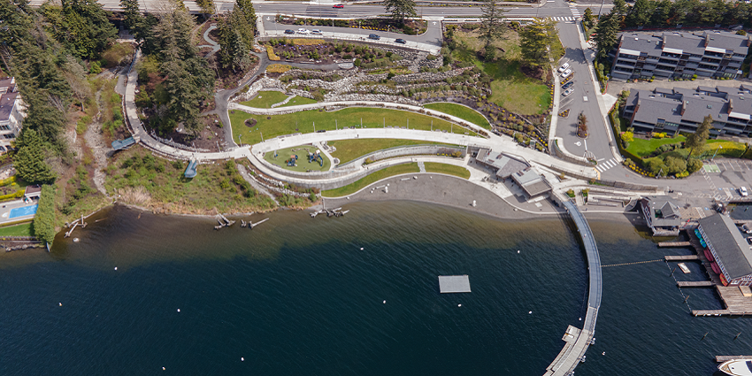 Tranquil waters at Meydenbauer Bay Park are a top thing to see in the Bellevue, WA spot.