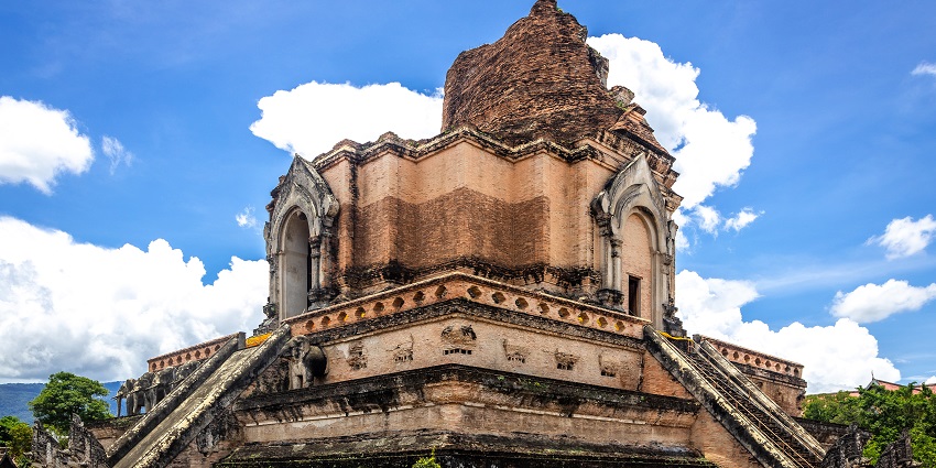 Wat Chedi Luang stupa in Wat Chedi Luang, a Buddhist temple in Chiang Mai, Thailand.