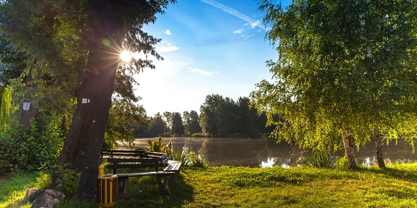 Image of the scenic park surrounding of the statue, an ideal spot to relax