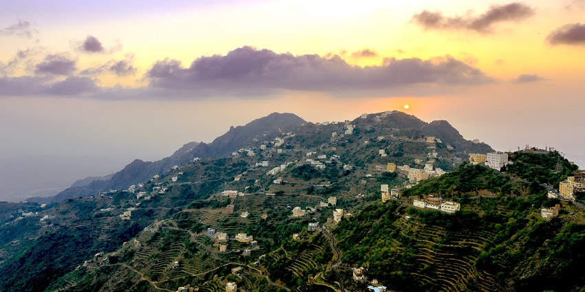 A beautiful view of the Al-Hada mountains as seen from a hilly road in Taif, Saudi Arabia.