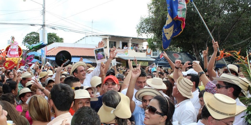 A group of cheerful people celebrate the Festival de la Mejorana in Los Santos, Panama