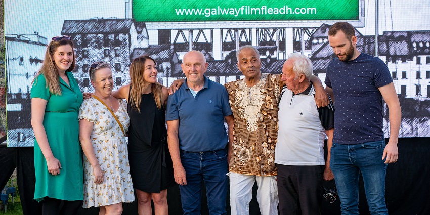 A group of artists and directors pose for a photograph at the Galway Film Fleadh in Ireland.