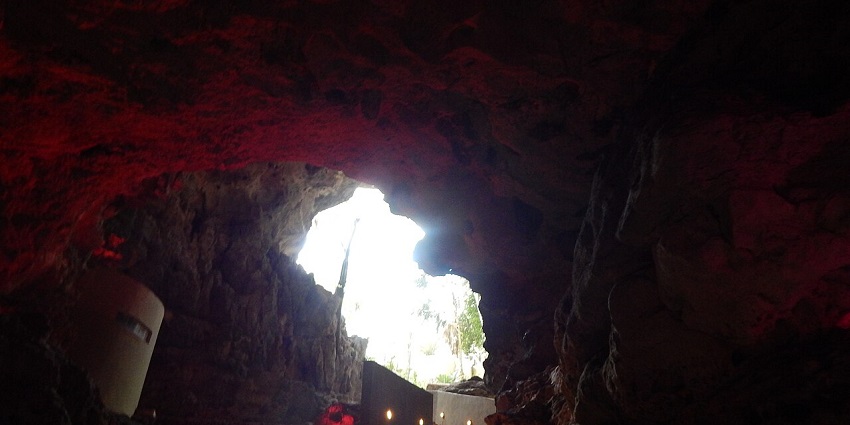 An image of light filtering through Grutas de Xtacumbilxunaan cave in Campeche, Mexico.