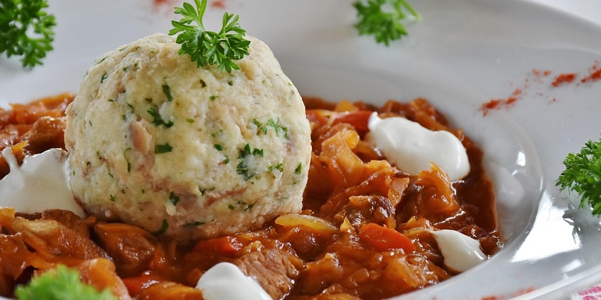 An image showing a view of Czech guláš, the best food in Czech Republic.