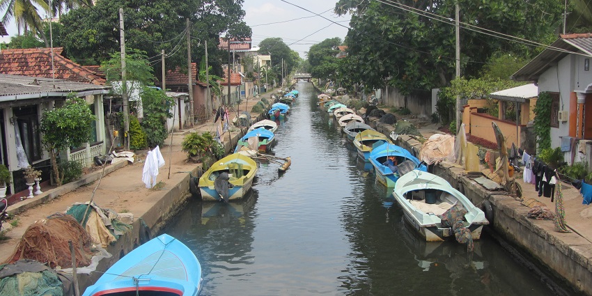 Scenic view of Hamilton Canal near Negombo Lagoon with calm waters and lush greenery