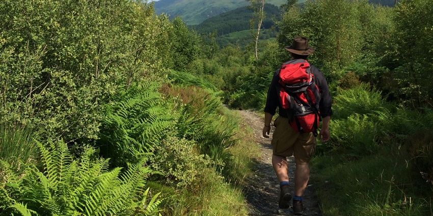 Scenic trail connecting small alpine cableways offers panoramic views and huts.