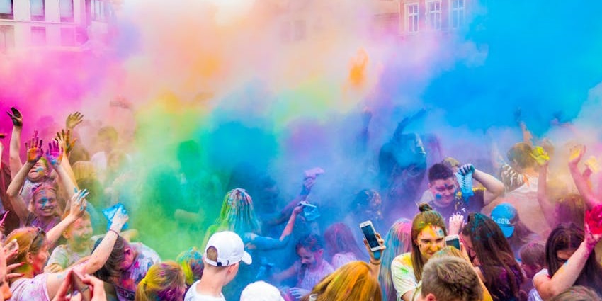 People joyfully celebrate Holi, the Indian festival of colors, among the famous festivals in Mauritius.