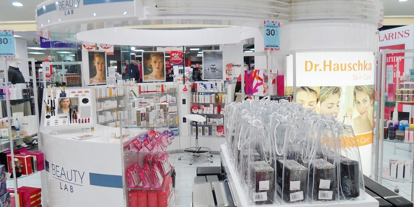 Shelves of local skincare and cosmetics in Hong Kong, among the things to buy in Hong Kong.