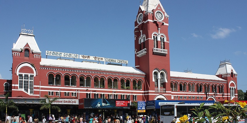 Bustling streets of Chennai near the railway station, capturing vibrant city life.