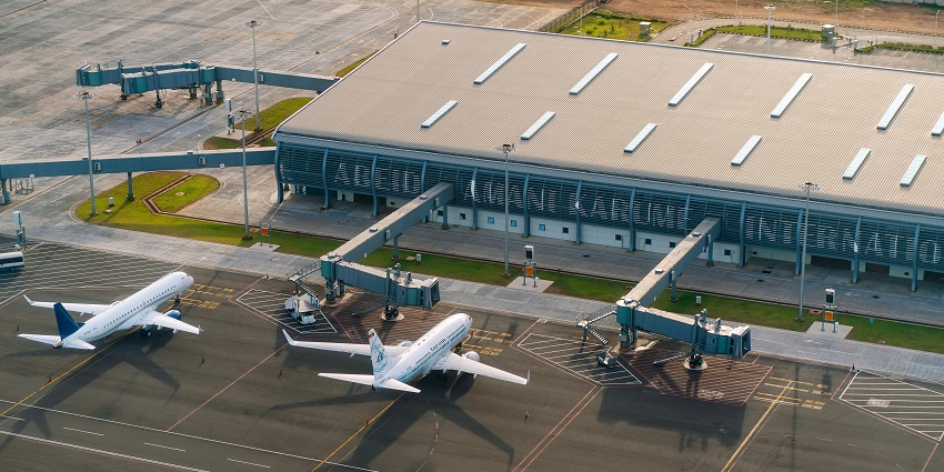 The exterior of Phuket International airport terminal, near to Chillva Market Phuket.