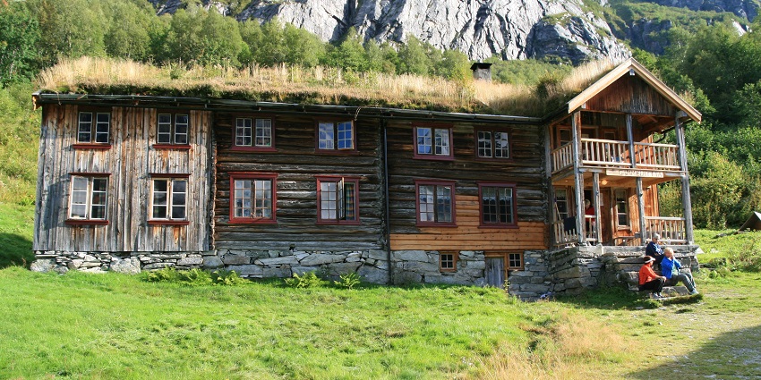 View of Innerdalen Valley in Norway, one of the best valleys in Norway, with steep mountain slopes.