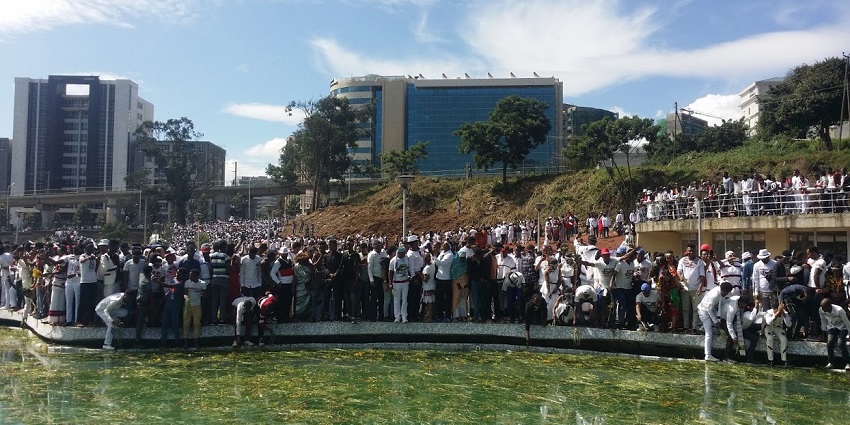 Oromo people in colourful traditional attire celebrating one of the festivals in Ethiopia.