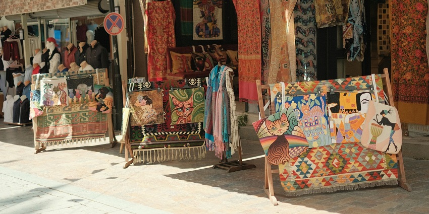 Crowded streets and shops at Jagadamba Junction, a popular shopping spot in Vizag.