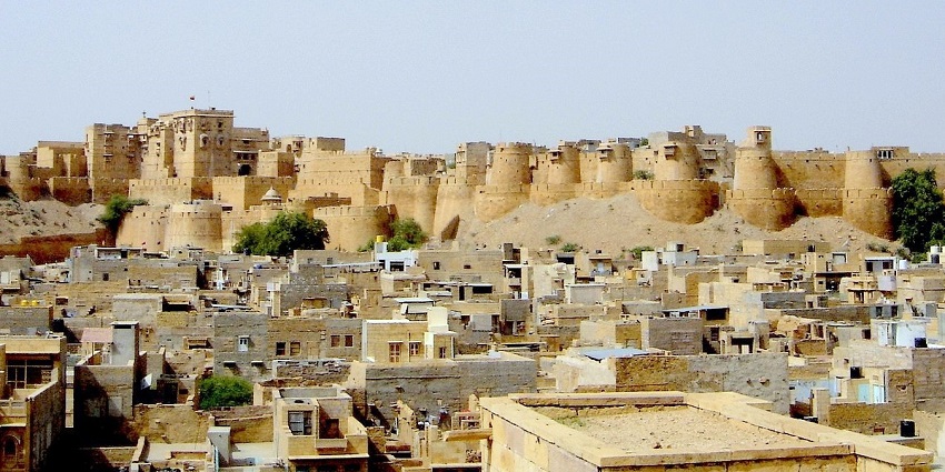 The majestic Jaisalmer Fort in Rajasthan, rises above the golden city, near the lakes.